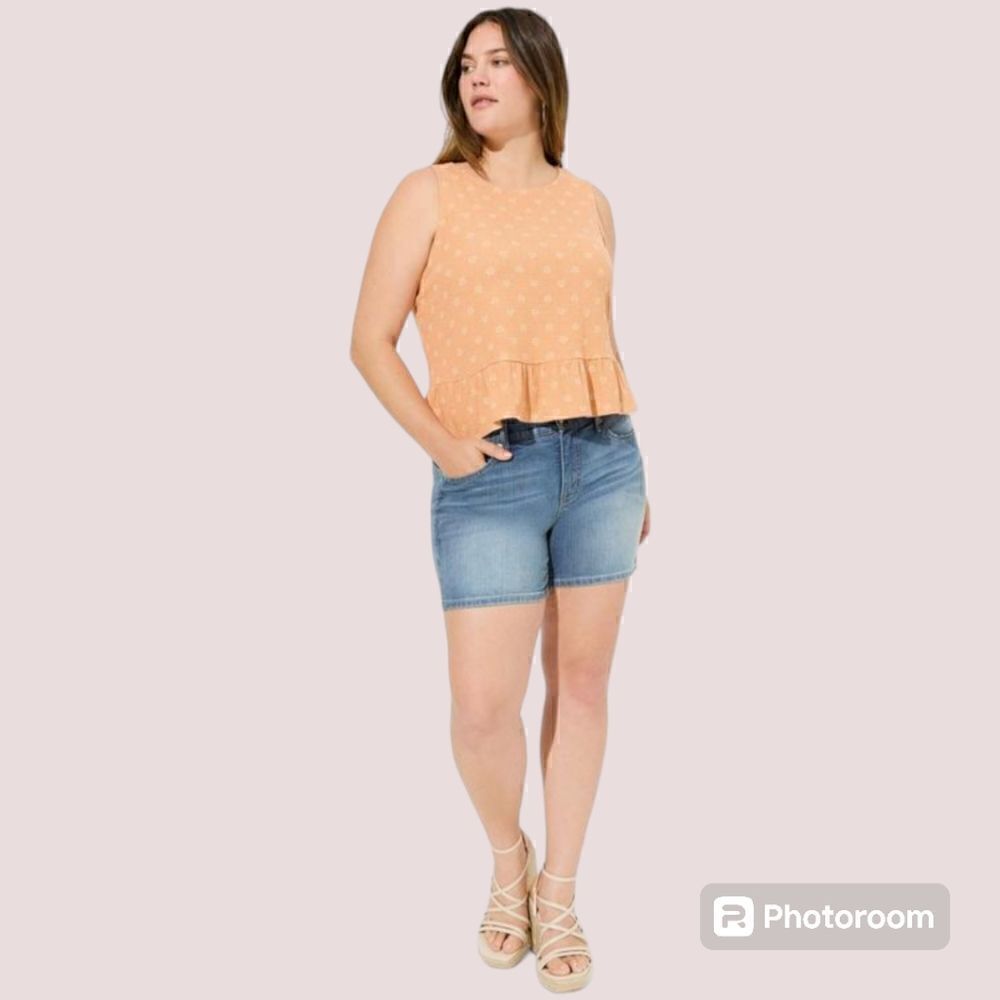 5X 28W Torrid Peach Texture Knit High Neck Ruffle Crop Top Tank Boat Neck Boho b